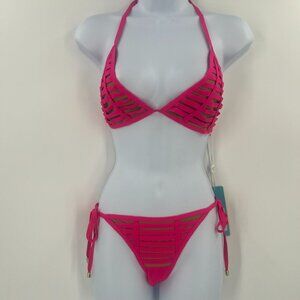 Beach Bunny Women Size DD Top M Bottom Hard Summer Barb Skimpy Tie Bikini‎